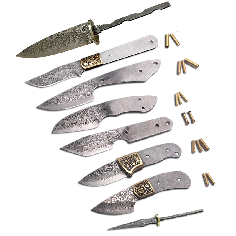 Knife Blade Blank Damascus Steel Forged - 手鍛えのダマスカス鋼製ナイフブランク。固定刃のユーティリティナイフ、DIY用ナイフ、EDCカッター、アウトドアツール。