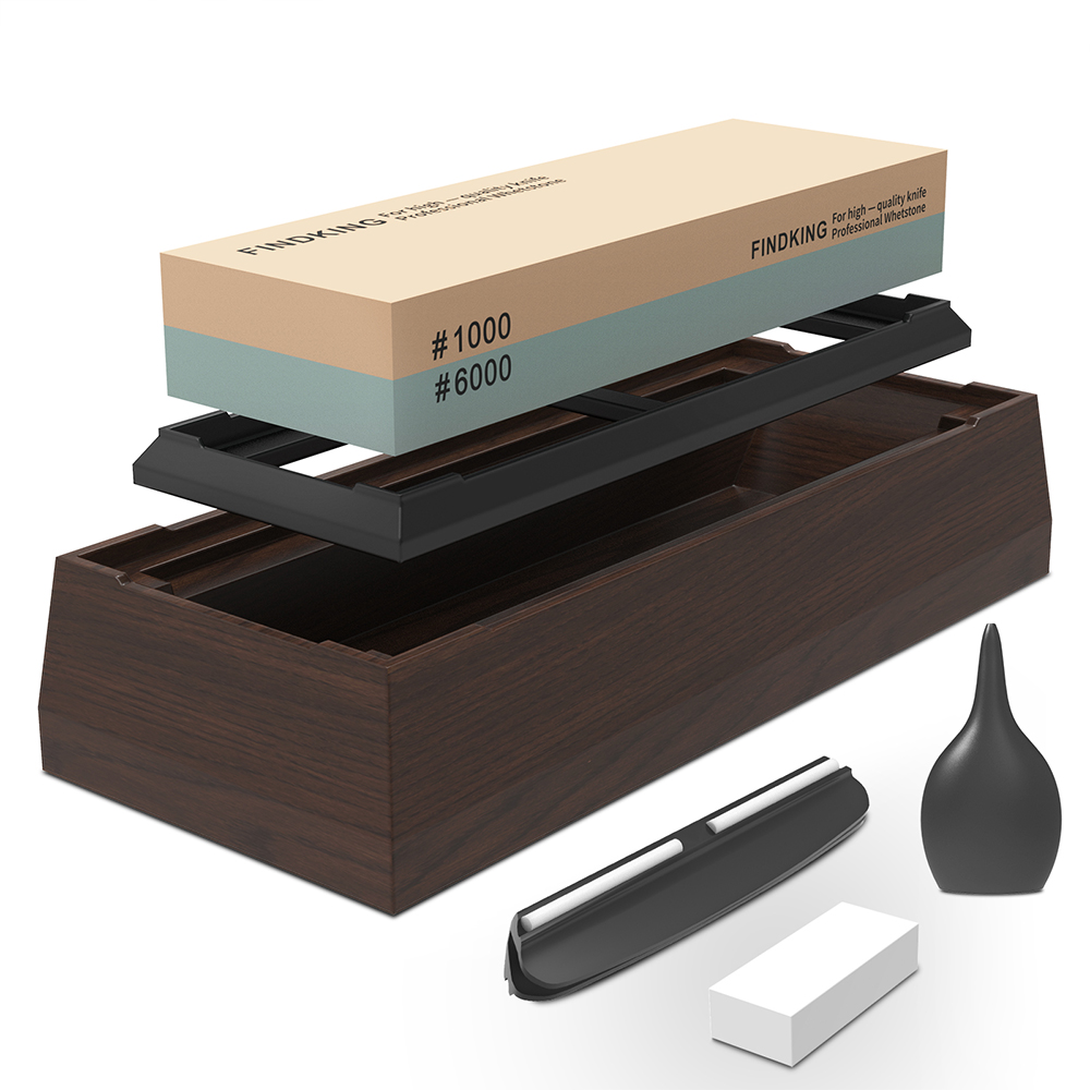Knife Sharpening Stone Whetstone 1000 6000 - FINDKING プロフェッショナルナイフシャープナー 1000/6000 グリット砥石研ぎ石砥石水キッチンツールホルダー付き