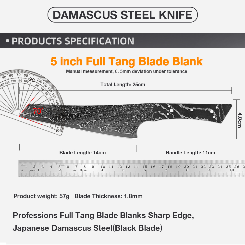 日本製黒刃ダマスカス鋼ブランク、手鍛造シェフナイフブランク、 - Knife Blade Blank Damascus Steel Forged のレビューと価格