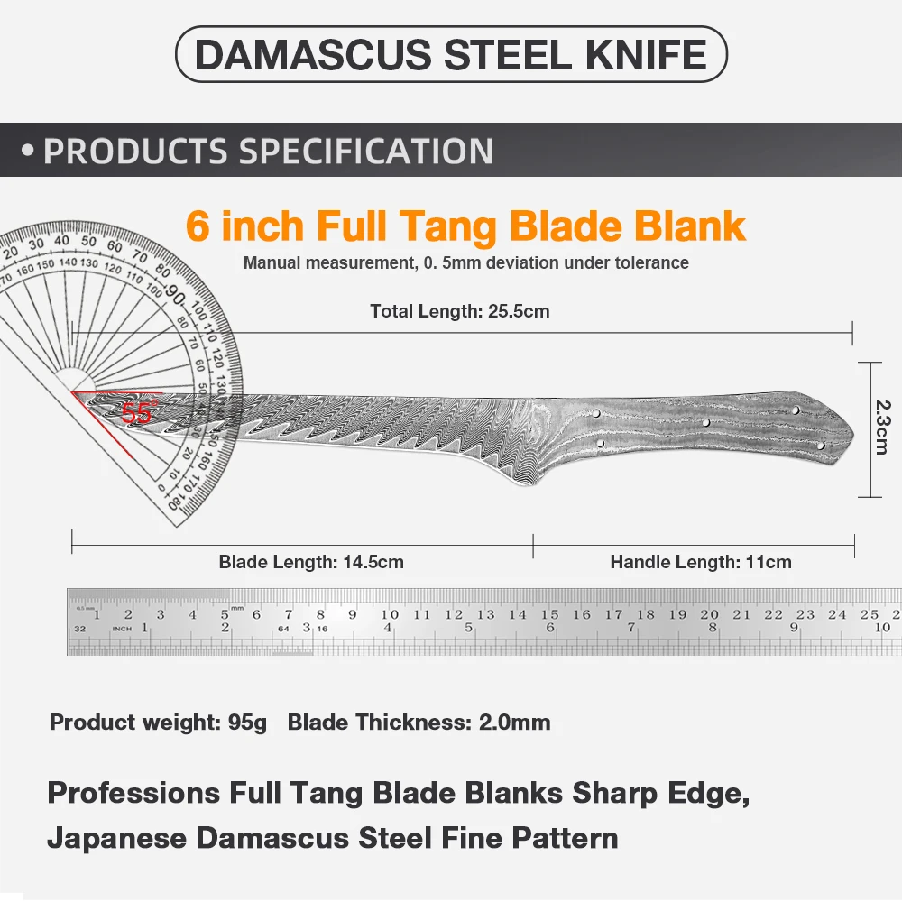 手鍛造ダマスカス鋼骨抜きナイフブランクフルタング DIY ナ - Knife Blade Blank Damascus Steel Forged のレビューと価格