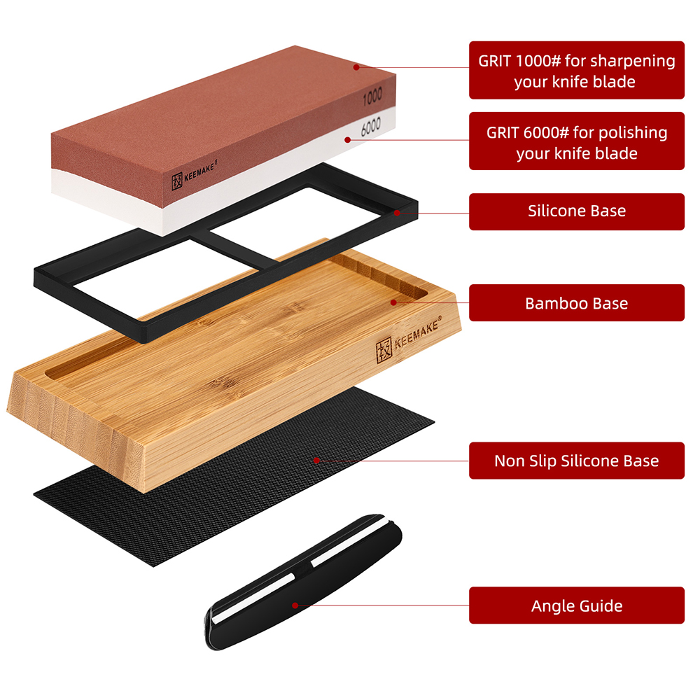 プロのナイフ研ぎ砥石研ぎ砥石研削砥石キッチンツール竹木ベース - Knife Sharpening Stone Whetstone 1000 6000 のレビューと価格