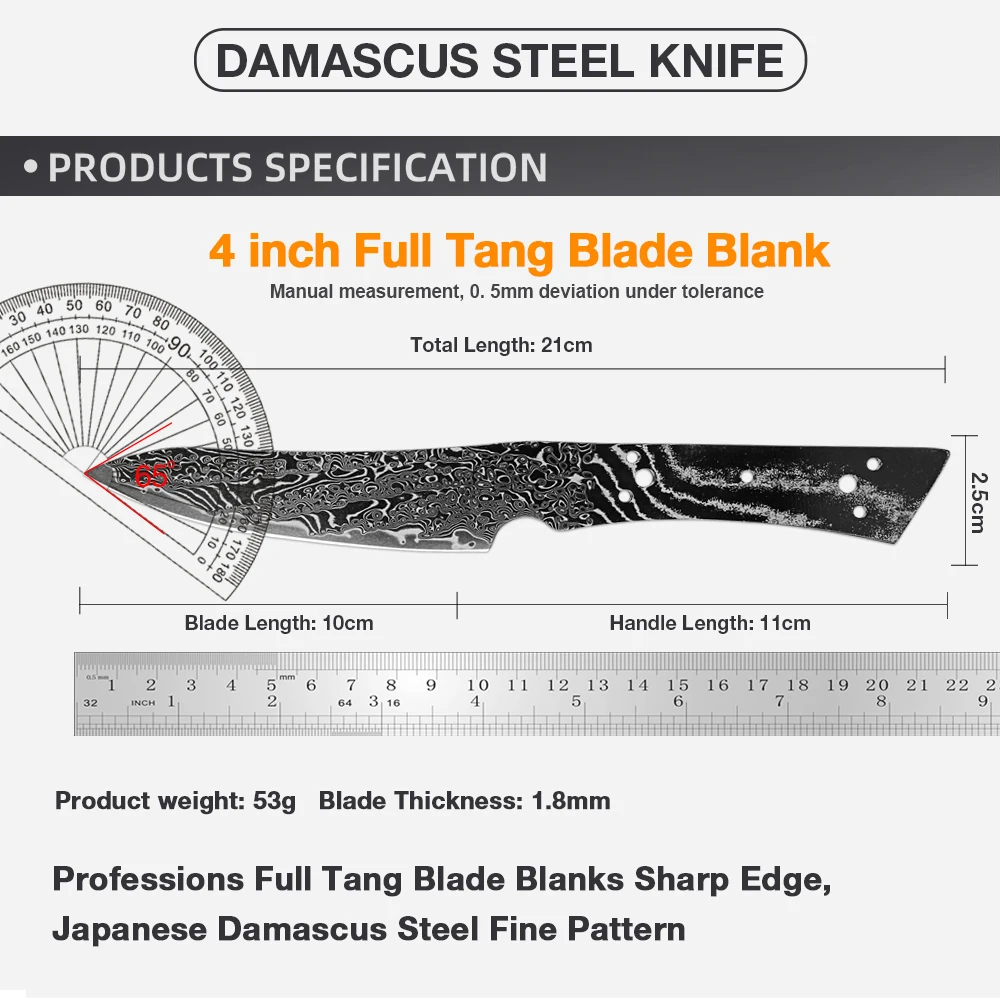 XITUO 4インチ ブラックブレード ダマスカス鋼 ナイフ - Knife Blade Blank Damascus Steel Forged のレビューと価格