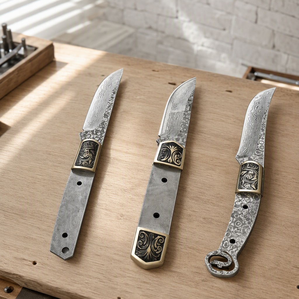 3種類のスタイルのヴィンテージ風、屋外用、鍛造ダマスカス鋼製 - Knife Blade Blank Damascus Steel Forged のレビューと価格