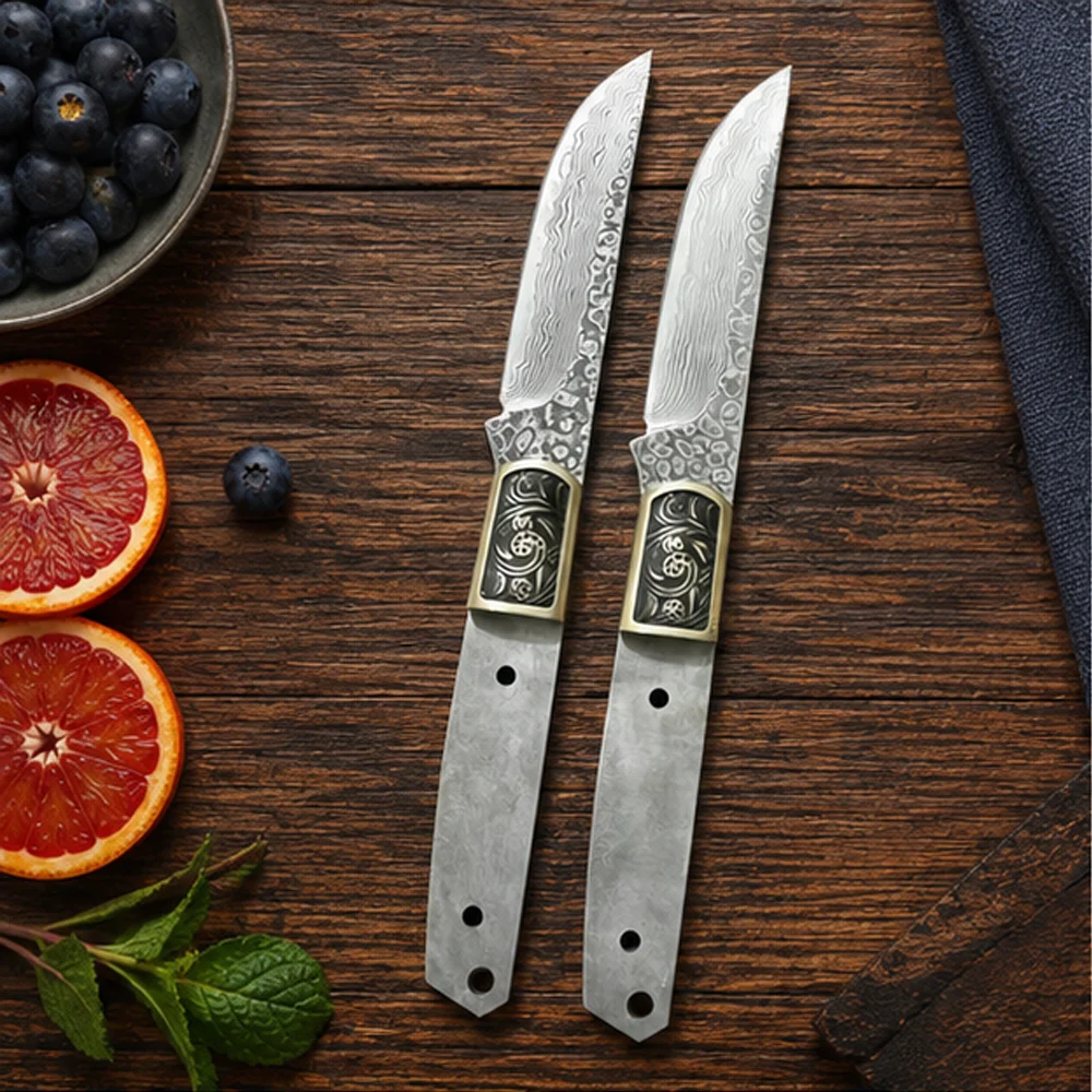 3種類のスタイルのヴィンテージ風、屋外用、鍛造ダマスカス鋼製 - Knife Blade Blank Damascus Steel Forged のレビューと価格