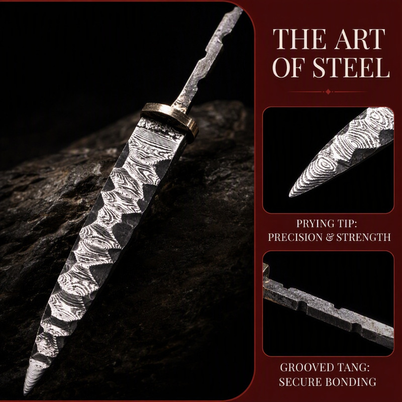 1個 ダマスカス鋼 ティーナイフ ブランク ティーニードル  - Knife Blade Blank Damascus Steel Forged のレビューと価格