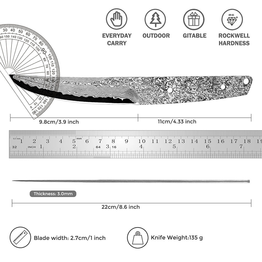 手動鍛造ダマスカス鋼、空の刃、ユーティリティナイフ、熱処理さ - Knife Blade Blank Damascus Steel Forged のレビューと価格